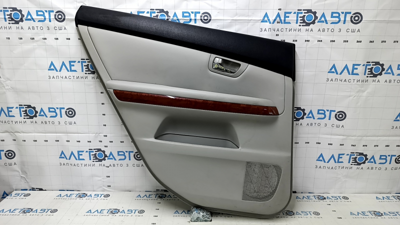 Door trim card rear left Lexus RX300 RX330 RX350 RX400H 04-09 gray, black top, gray leather armrest, wood insert, scratches