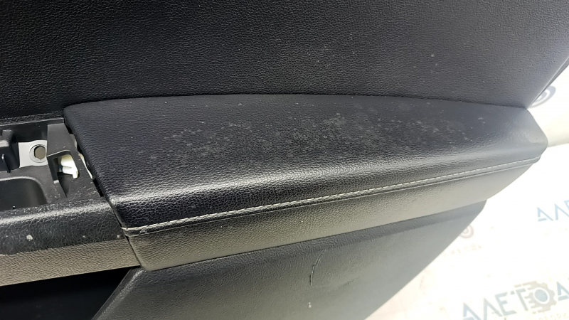 Door trim card rear right Ford Fusion mk5 17-20 black leather with wood insert, leather armrest, gray molding, scratches, dry cleanable