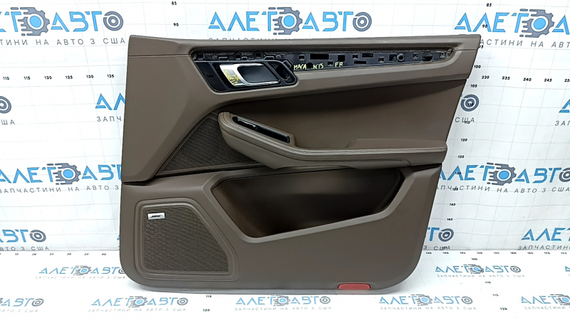 Door trim card front right Porsche Macan 15-18 leather brown for seat memory, with backlight, insert brown leather, armrest brown leather, Bose