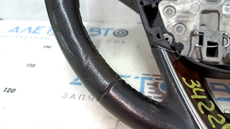 Steering wheel bare Lincoln MKZ 13-20 leather black, with wood trim, worn, dents, scratches