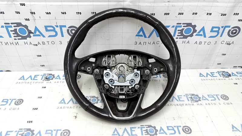 Steering wheel bare Lincoln MKZ 13-20 leather gray, with overlay under dark wood, scuffs, scratches