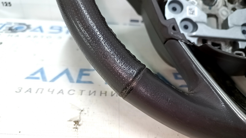 Steering wheel bare Lincoln MKZ 13-20 leather gray, with overlay under dark wood, scuffs, scratches