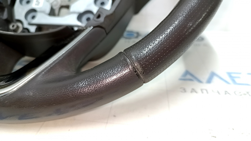 Steering wheel bare Lincoln MKZ 13-20 leather gray, with overlay under dark wood, scuffs, scratches