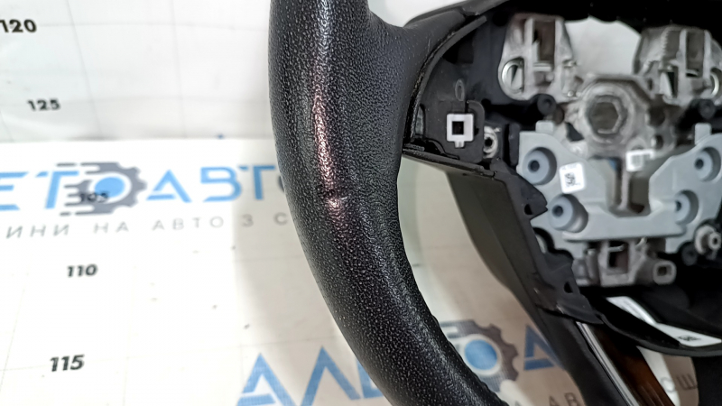 Steering wheel bare Lincoln MKZ 13-20 leather dark gray, with overlay, scratches, dents, abrasions