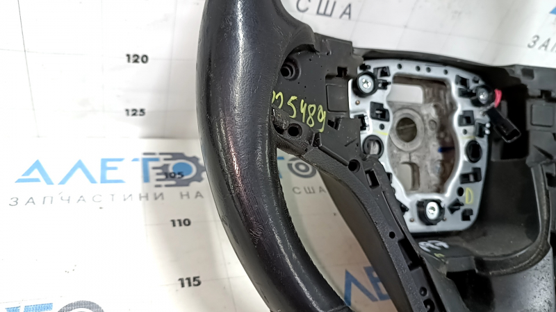 Naked steering wheel Chevrolet Malibu 13-15 leather black, without buttons and overlay, worn, scratch, peeling leather