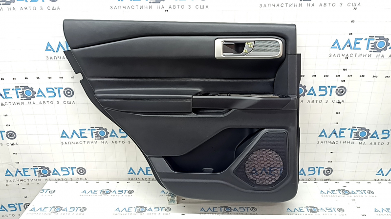 Door trim card rear left Ford Explorer 20-20 leather black under curtain, Platinum, armrests and insert black leather with brown stitching, with handle, backlight, scratches, dent