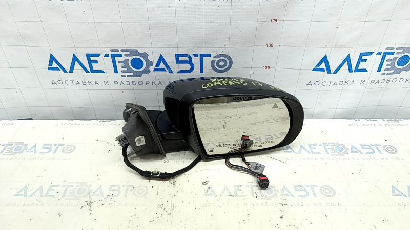 Right side mirror complete Jeep Compass 17-24 5+7 pins, BSM, turn signal, heated, graphite, with chrome molding