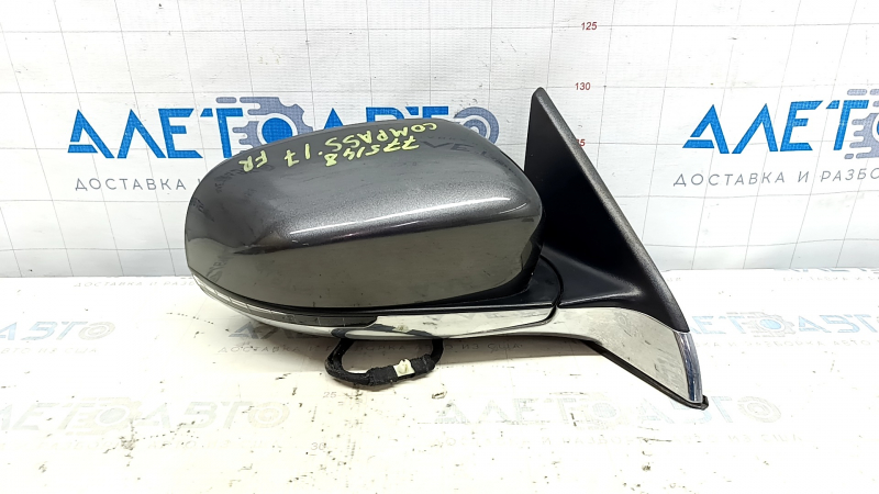 Right side mirror complete Jeep Compass 17-24 5+7 pins, BSM, turn signal, heated, graphite, with chrome molding