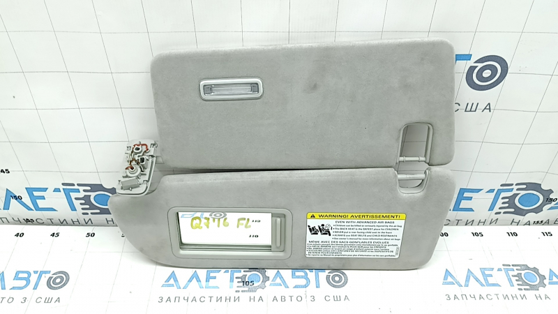 Left Audi Q7 16-25 sun visor without hook, with lampshade, gray Alcantara, needs cleaning, broken fastener on the plug
