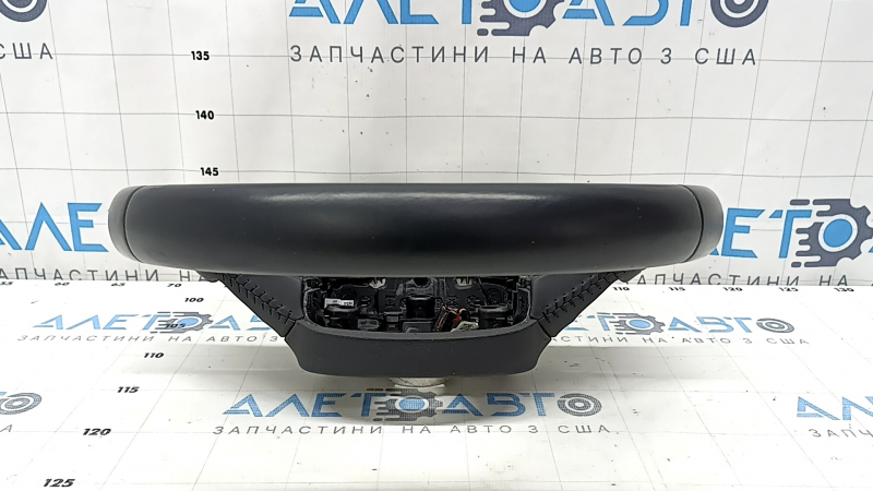 The steering wheel is bare, Audi Q7 16-19, black leather, heated, without buttons and paddles, bumps, scratches