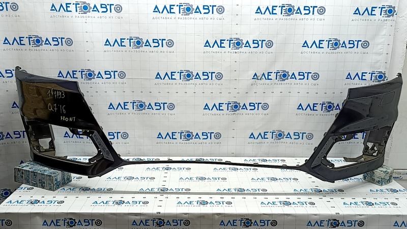 Bare front bumper for Audi Q7 16-19 with 4 parking sensors, blue LC5M, scratches, broken fasteners