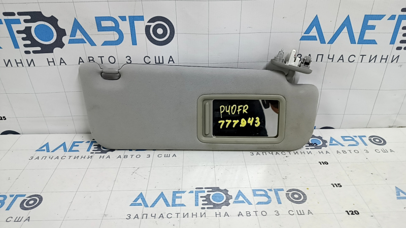 Right sun visor for Toyota Prius V 12-17, gray, without hook, dry-cleanable