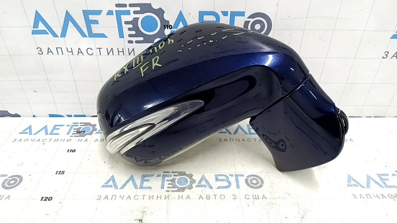 Right side mirror assembly for Lexus RX350 RX450h 10-12, 14 pins, auto-dimming, turn signal, backlight, blue, scratches, sand