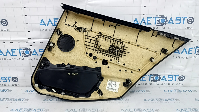 Door trim, rear left, BMW 3 F30 12-18, black, dark wood trim Fineline, beige leather insert, with gray molding and lighting, with handle, dent, scratches