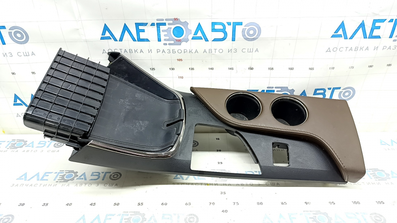 Toyota Avalon 13-18 black shifter trim, cup holders, and pockets, with brown leather cup holders, scratches
