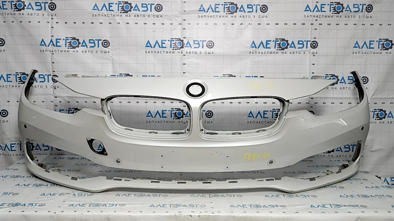 Bare front bumper BMW 3 F30 16-18 Sport line, with parking sensors, white A96 scratches