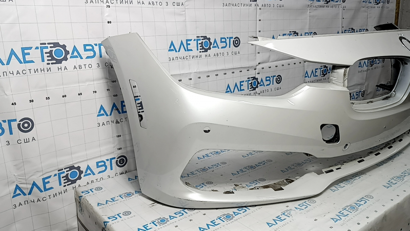 Bare front bumper BMW 3 F30 16-18 Sport line, with parking sensors, white A96 scratches