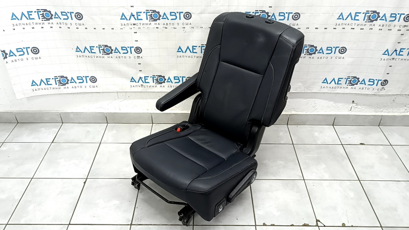 Rear seats, 2nd row, left, Toyota Highlander 14-19, black leather, separate, brown stitching, needs cleaning, dents, contact with water, scratches on the lining