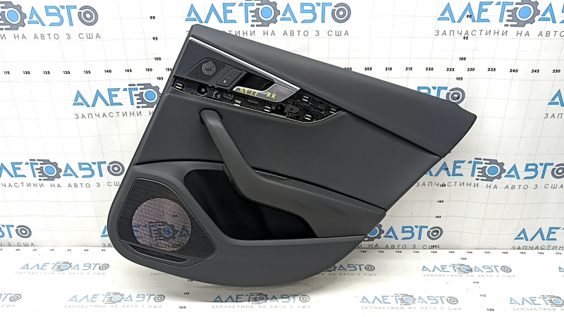 Black rear right door panel for Audi A4 B9 17-19, black leather armrest, black leather insert, with handle and speaker grilles and button, scratches