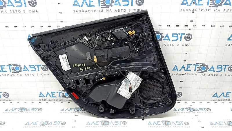 Black rear right door panel for Audi A4 B9 17-19, black leather armrest, black leather insert, with handle and speaker grilles and button, scratches