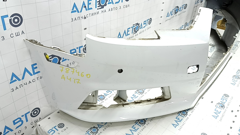 Bare front bumper Audi A4 B9 17-19 without washers, for 4 parking sensors, white, without plug, scratches, broken fasteners,
