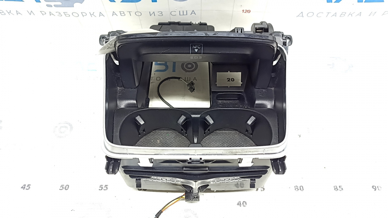 Mercedes W213 E 17-20 center console pocket with cup holders, glossy black, backlit, scratches