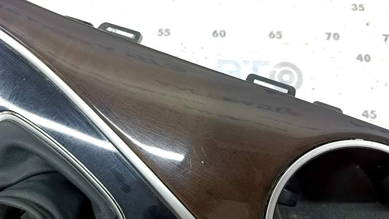 Infiniti Q50 17-20 center console trim with cup holders, wood grain, glossy black, with pocket, with cover, scratches