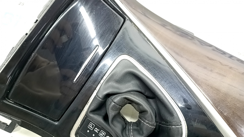 Infiniti Q50 17-20 center console trim with cup holders, wood grain, glossy black, with pocket, with cover, scratches