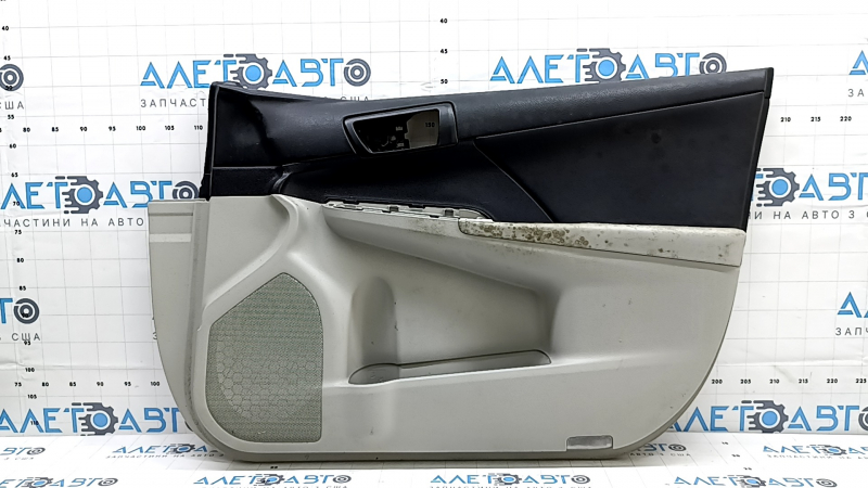 Front right door panel for Toyota Camry v50 12-14 USA, gray with black plastic insert, gray leather armrest, dry-cleanable, scratched