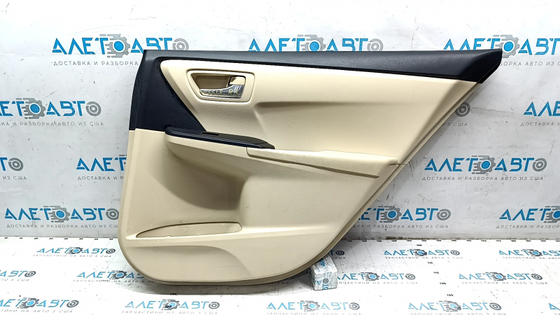 Door trim panel, rear right, Toyota Camry v55 15-17 USA, beige with beige plastic insert, beige rubber armrest