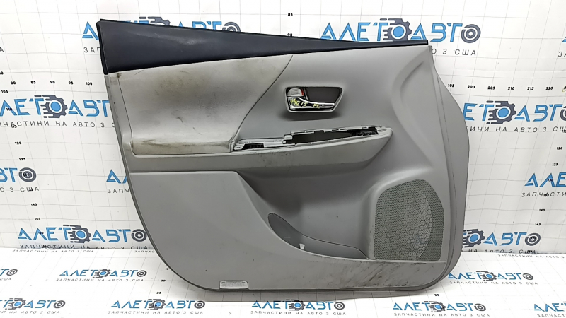 Front left door panel for Toyota Prius V 12-17, gray, gray velour armrest, with handle, scratches, dry-cleanable