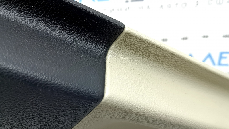 Rear left door panel for a 13-17 Honda Accord, beige, armrest and insert, beige leather, needs cleaning, scratches, whitened plastic