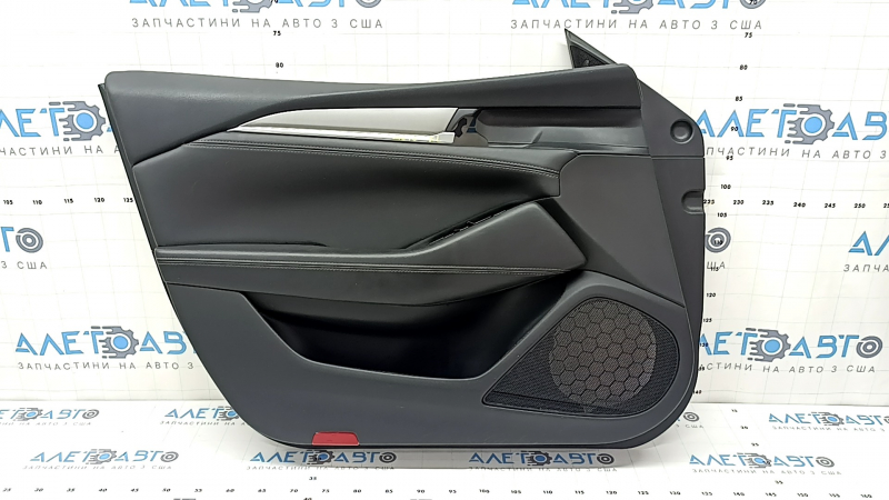 Mazda 6 18-21 front left door trim, black, armrest and insert, black leather, gray molding with chrome, worn