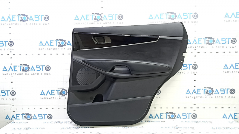 Door trim, rear right card, Kia Sorento 19-20, without curtain, black with black plastic insert, black leather armrest, black glossy wood molding, scuffs, without window lift control and r