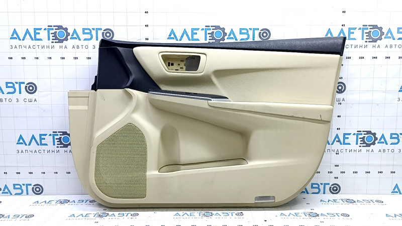 Front right door trim panel for Toyota Camry v55 15-17 USA, beige with beige plastic insert, rubber armrest, with window lift control, for cleaning