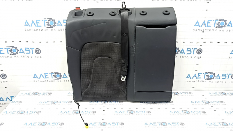 Right rear seat back with armrest, Audi A4 B8 13-16, black leather combined with Alcantara, gray stitching, perforation, S-Line, with seat belt, dented, scratched, worn