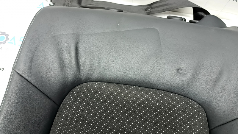 Right rear seat back with armrest, Audi A4 B8 13-16, black leather combined with Alcantara, gray stitching, perforation, S-Line, with seat belt, dented, scratched, worn