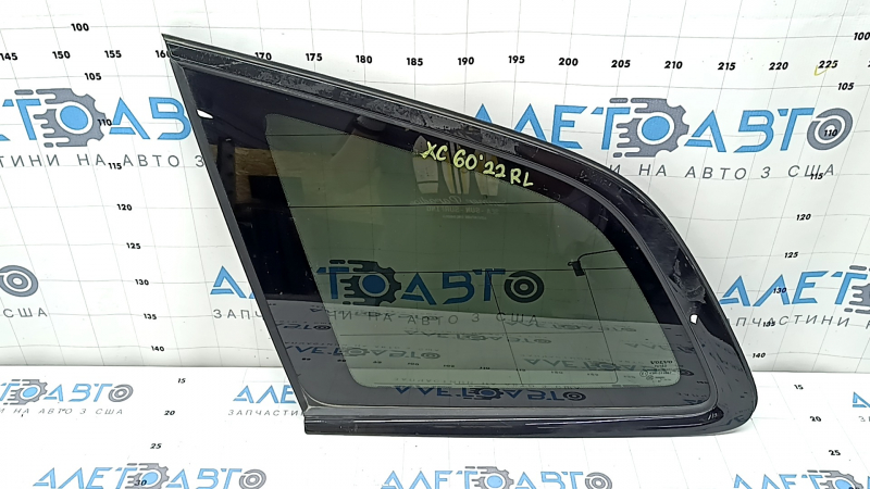 Rear left window, blind glass, Volvo XC60 18-25, without TV tuner, with antenna, tinted, with molding, glossy black, broken fasteners