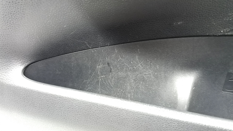 Toyota Rav4 19-24 black front left door panel, black leather armrest, black plastic insert, gray molding, with handle, scratches