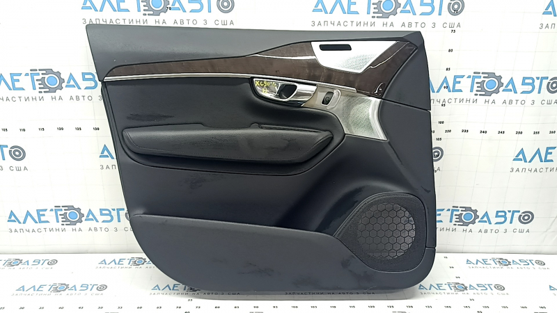 Volvo XC90 16-22 black leather front left door panel, black leather armrest and insert, birch molding, Bowers & Wilkins, with backlight, needs cleaning, scratches