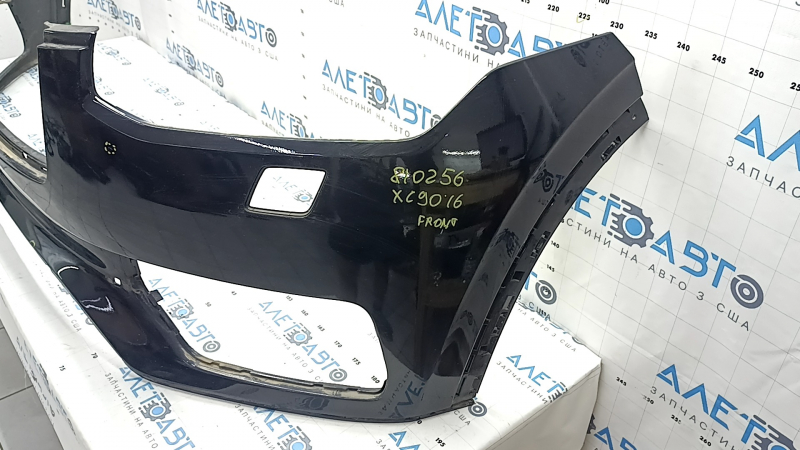 Front bumper, bare, Volvo XC90 16-19, for headlight washers without park assist, black, scratches, dents, fake, non-factory holes