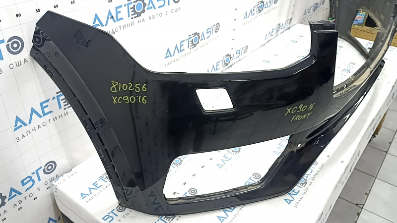Front bumper, bare, Volvo XC90 16-19, for headlight washers without park assist, black, scratches, dents, fake, non-factory holes