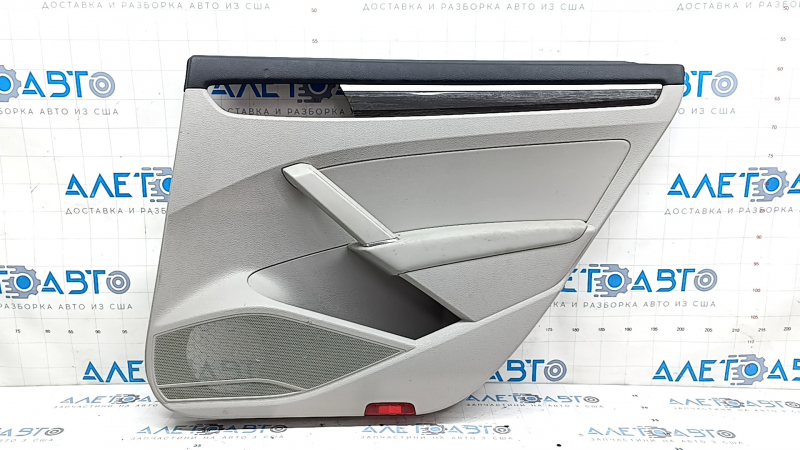Door trim, rear right card, VW Passat b8 16-19 USA, gray, armrest, gray leather, molding under dark wood, dry-cleanable, scratches