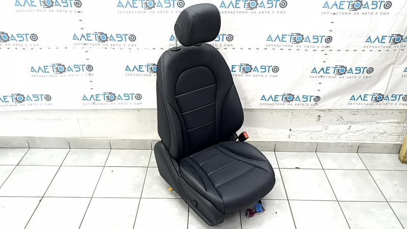 Mercedes GLC 16-22 passenger seat with airbag, electric, heated, black leather, gray stitching, scratches, dented headrest