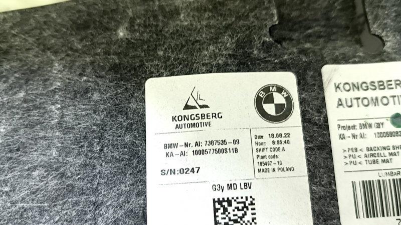 Lumbar and lateral support for the passenger seat BMW 5 G30 17-22 with pump