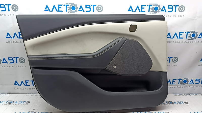 Black door panel, front left, Ford Mustang Mach-E 21-23, gray leather insert, black leather armrest, Bang & Olufsen, with handle, scratches, needs cleaning