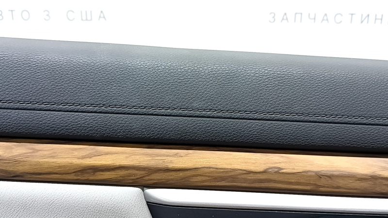 Front left door panel for Honda CRV 17-22, black, gray leather armrest, gray leather insert, wood molding, for seat memory, with handle, worn, needs cleaning