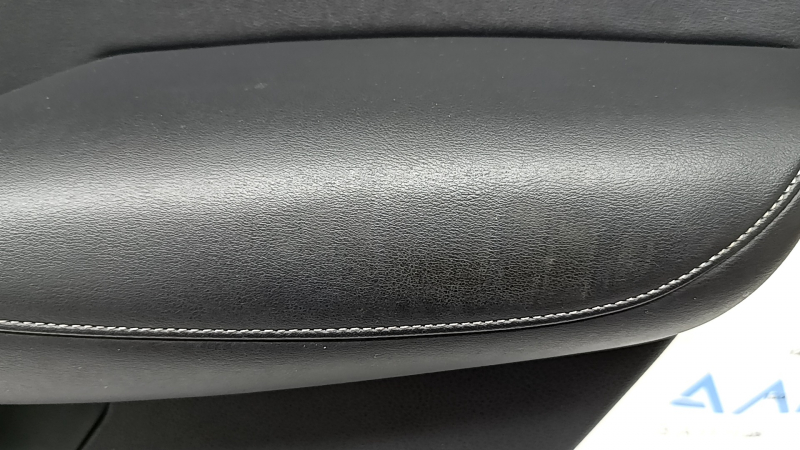 Door trim panel, rear right Infiniti QX50 19-21 black, insert black leather, armrest black leather, gray stitching, molding silver, with handle, scratches, dented, corrosion