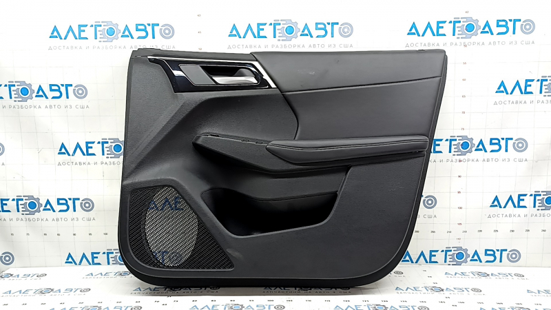Mitsubishi Outlander 22-25 black front right door panel, armrest and insert, black leather, gray stitching, glossy black molding with chrome, with handle
