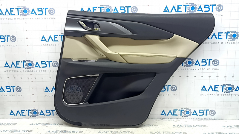 Right rear door panel for Mazda CX-9 16-19, under the curtain, black leather with beige leather insert, leather armrest, gray molding, with handle, BOSE, scratches